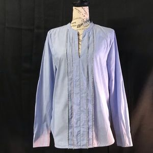 J. Crew Baby Blue Long Sleeve Cotton Boho Top Sml